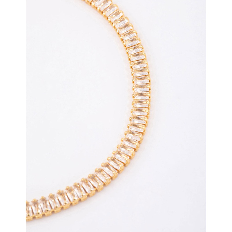 Gold Plated Cubic Zirconia Dainty Baguette Tennis Bracelet