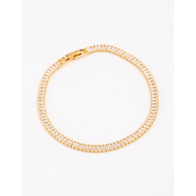 Gold Plated Cubic Zirconia Dainty Baguette Tennis Bracelet