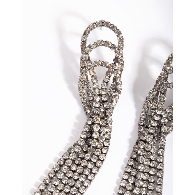 Gunmetal Diamante Tassel Drop Earrings