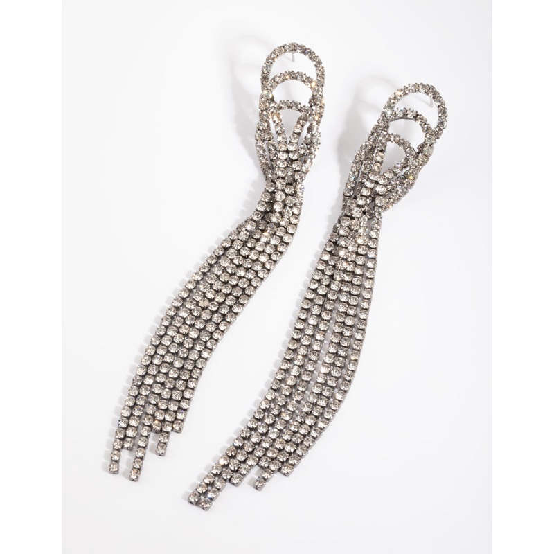 Gunmetal Diamante Tassel Drop Earrings