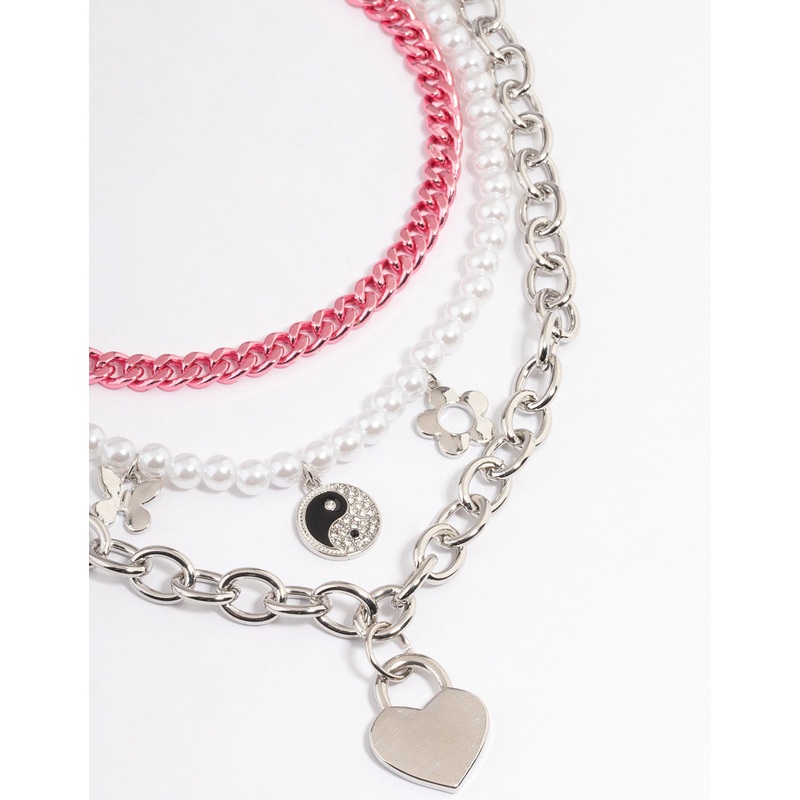 Pink Layered Charm Necklace