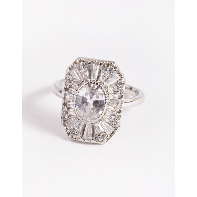 Rhodium Cubic Zirconia Princess Cut Ring