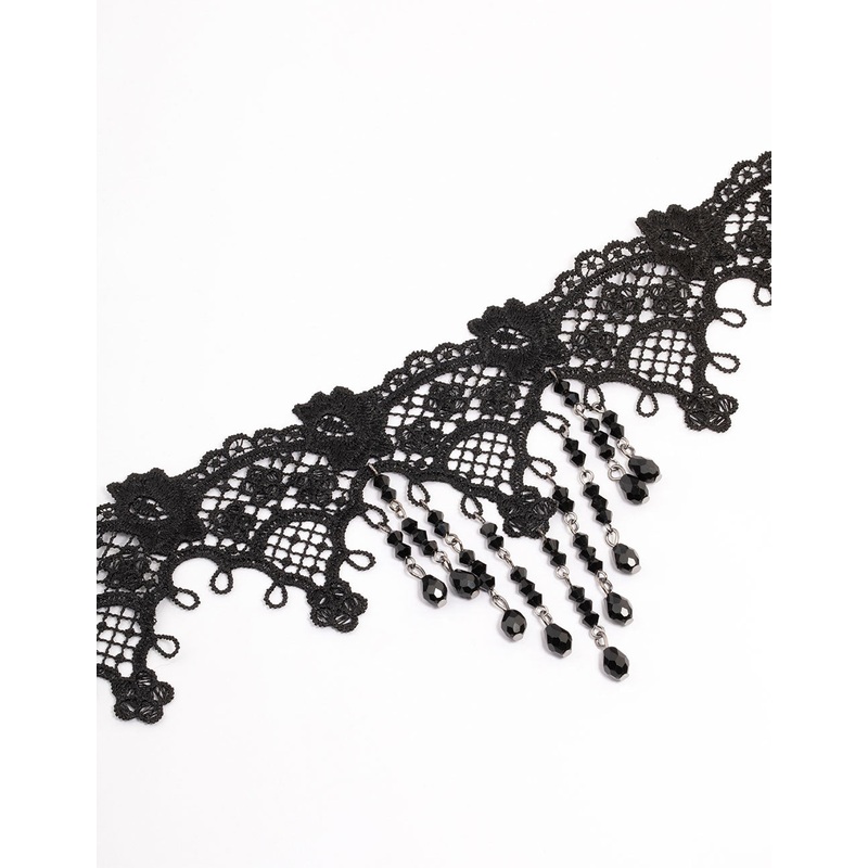 Black Crochet Lace Beaded Choker