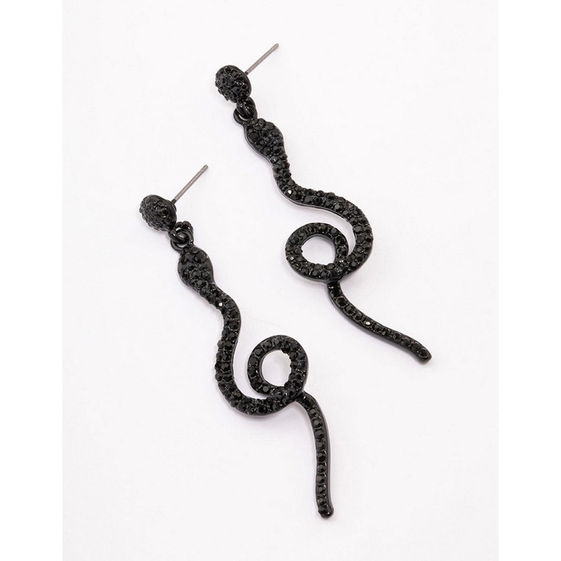 Coated Black Twisted Snake Drop Earrings