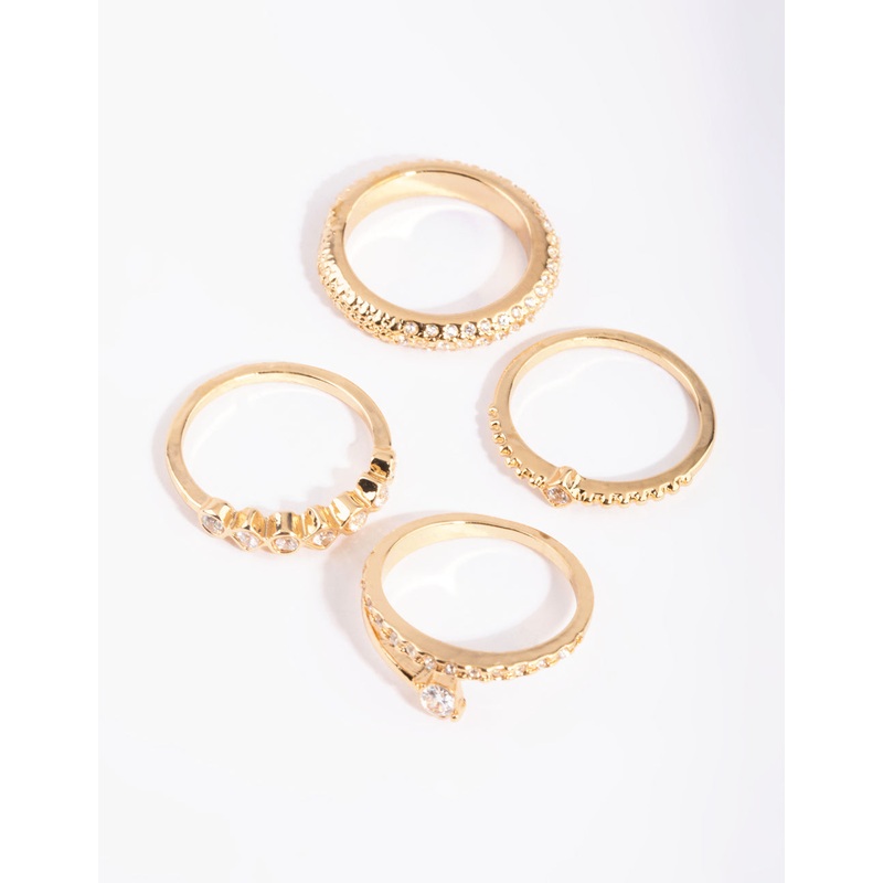Gold Plated Mixed Shape Ring Stack 4-Pack