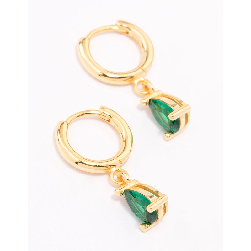 Gold Plated Sterling Silver Pear Drop Huggie Earrings