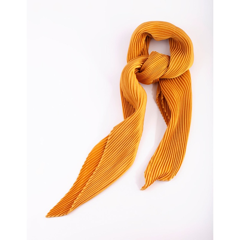 Gold Pleated Satin Bandana Hair Scarf