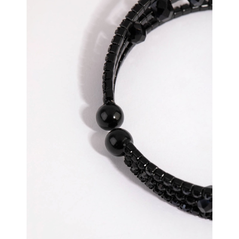 Matte Black Diamante Cup Chain Cuff Bracelet