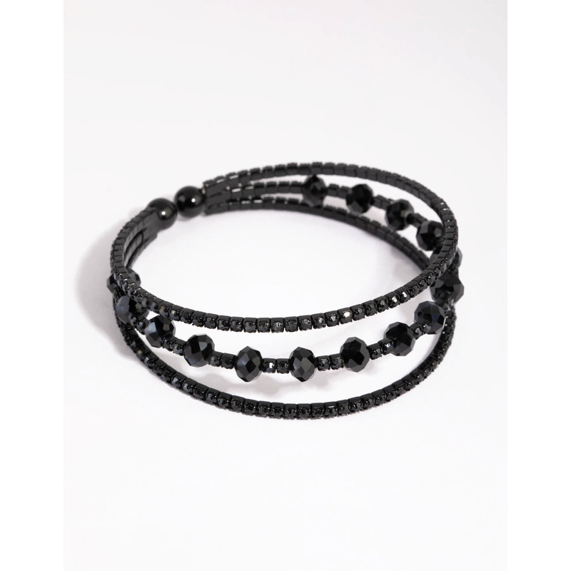 Matte Black Diamante Cup Chain Cuff Bracelet