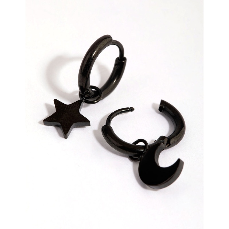 Matte Black Surgical Steel Celestial Huggie Earrings