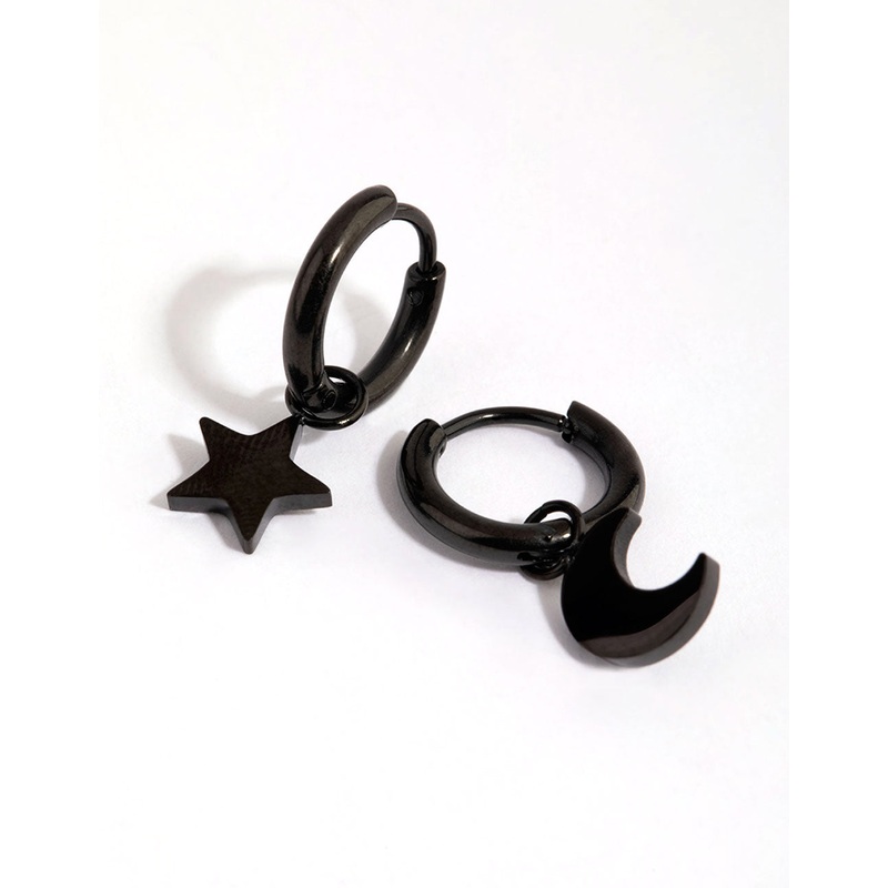 Matte Black Surgical Steel Celestial Huggie Earrings