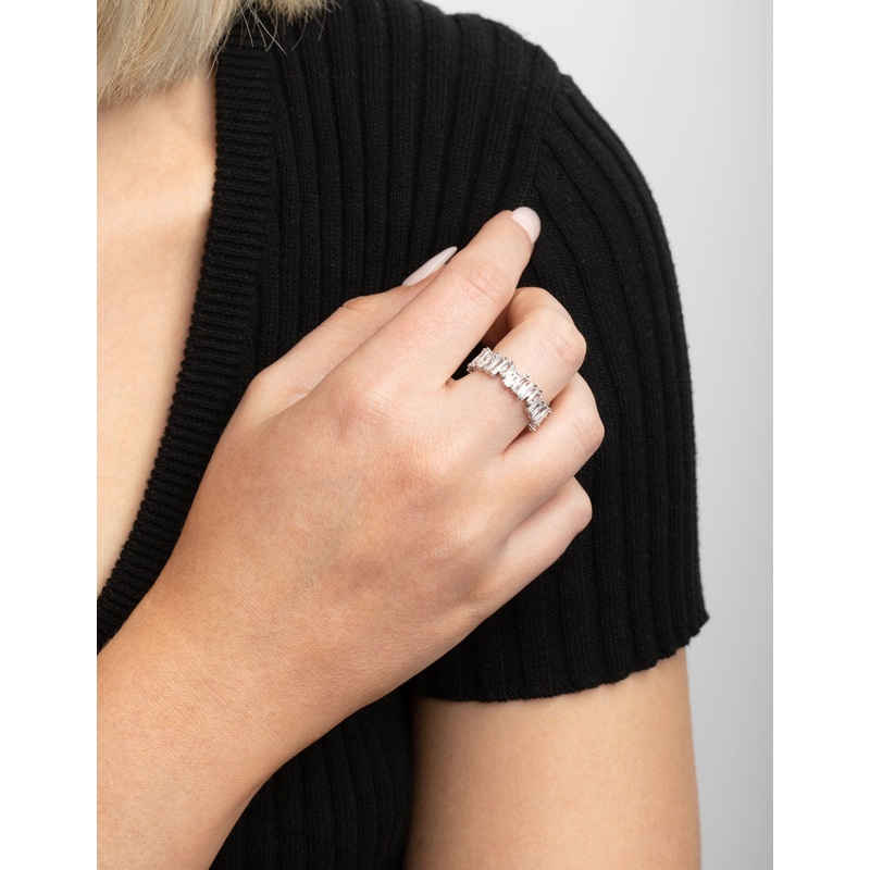 Rhodium Cubic Zirconia Jagged Band Ring