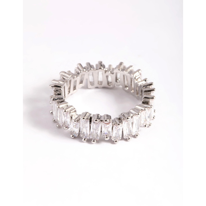 Rhodium Cubic Zirconia Jagged Band Ring