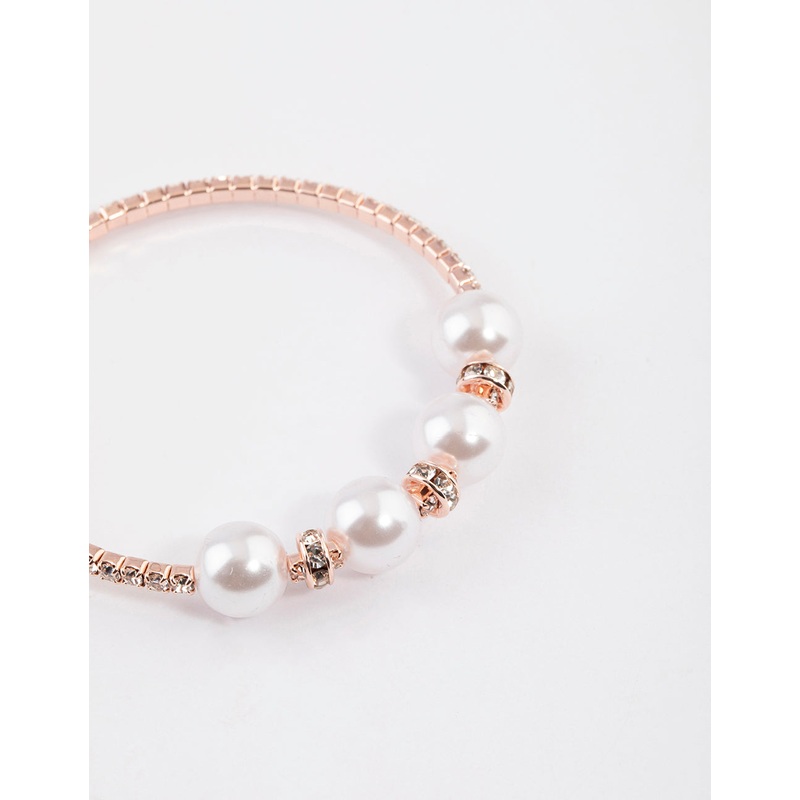 Rose Gold Pearl Diamante Bangle