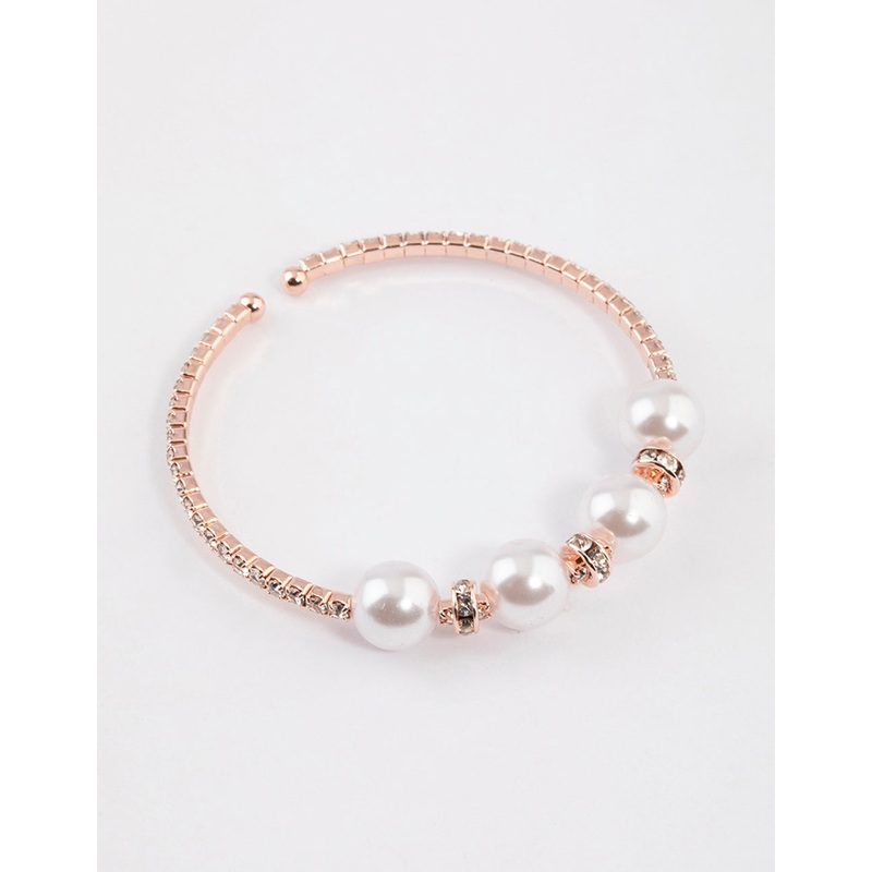 Rose Gold Pearl Diamante Bangle