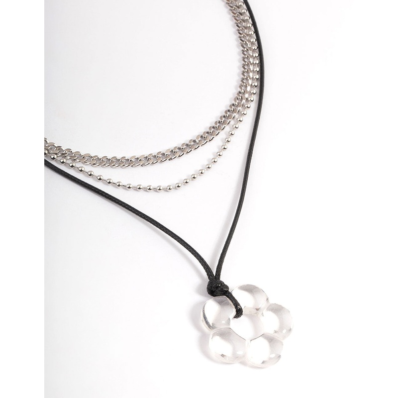 Silver Acrylic Flower Necklace
