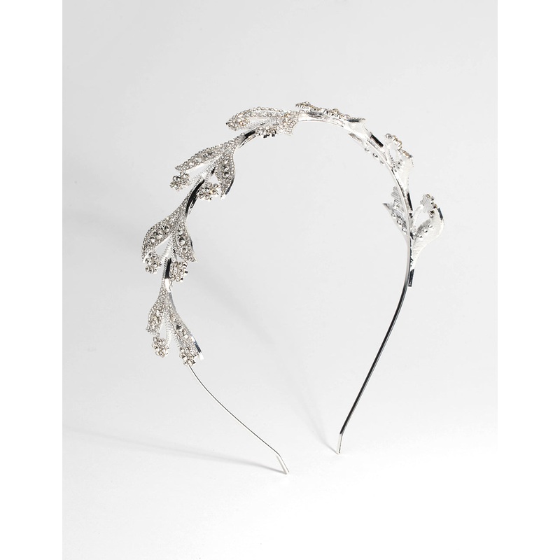 Silver Diamante Encrusted Leaf Headband