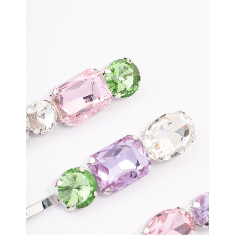 Silver Mixed Shape Stone Hair Clips Pack