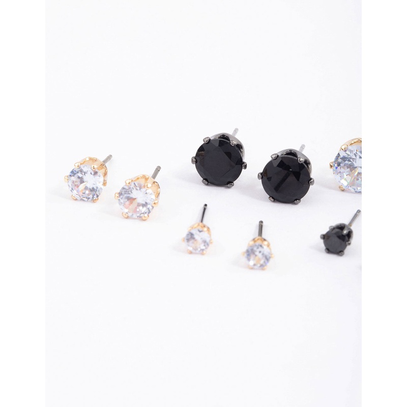Cubic Zirconia Round Stud Earrings 6-Pack