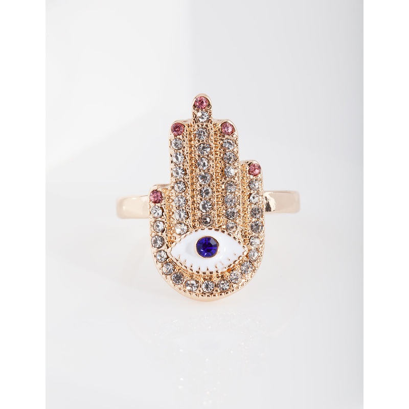 Gold Blue Diamante Eye Ring|SM|ML