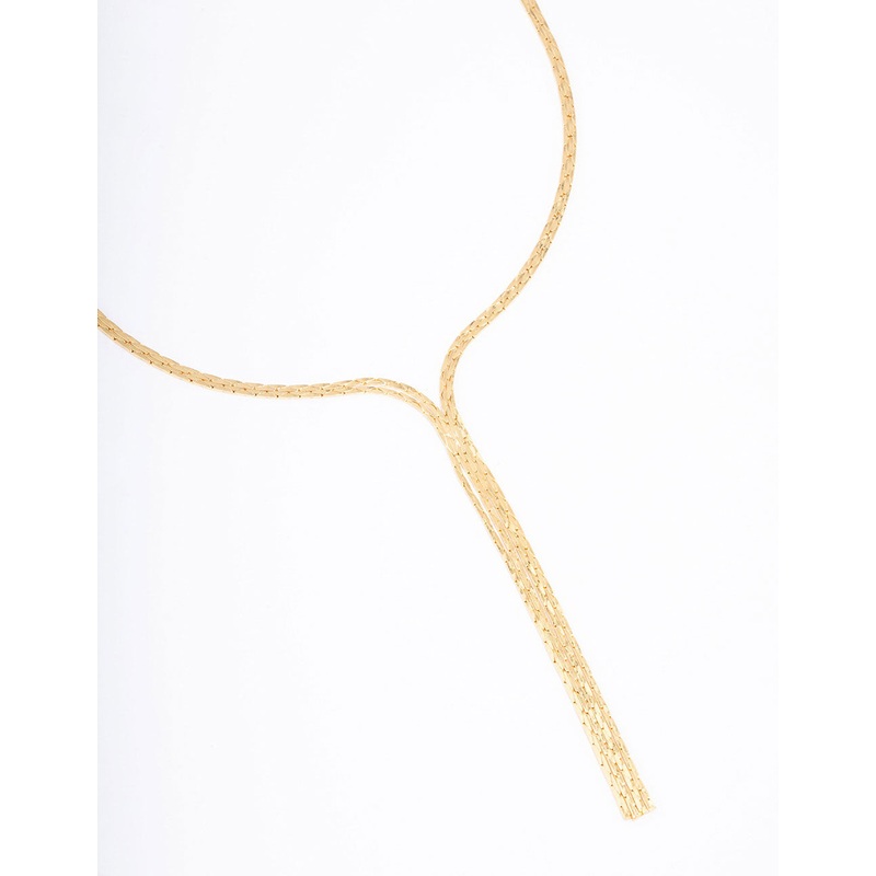Gold Plated Double Fine Lariat Necklace