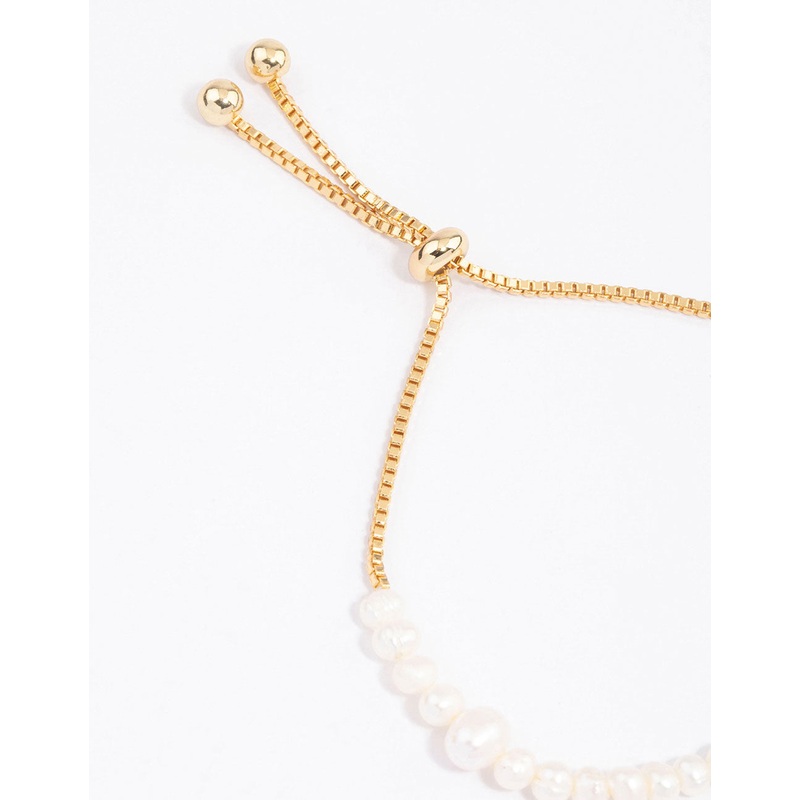 Gold Plated Large Station Full Freshwater Pearl Bracelet