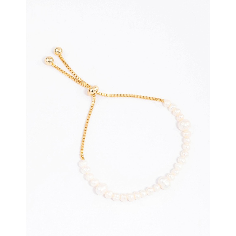 Gold Plated Large Station Full Freshwater Pearl Bracelet