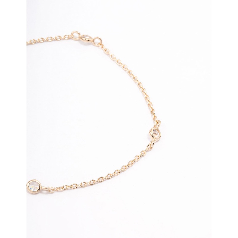 Gold Plated Sterling Silver Triangular Round Cubic Zirconia Bracelet