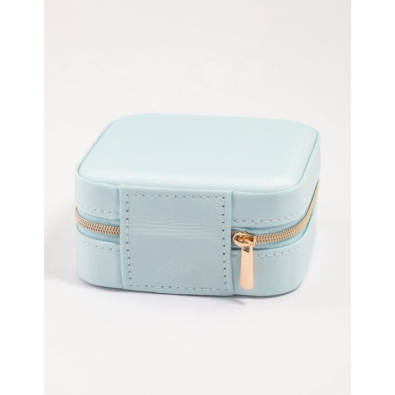 Light Blue PU Leather Compact Jewellery Case
