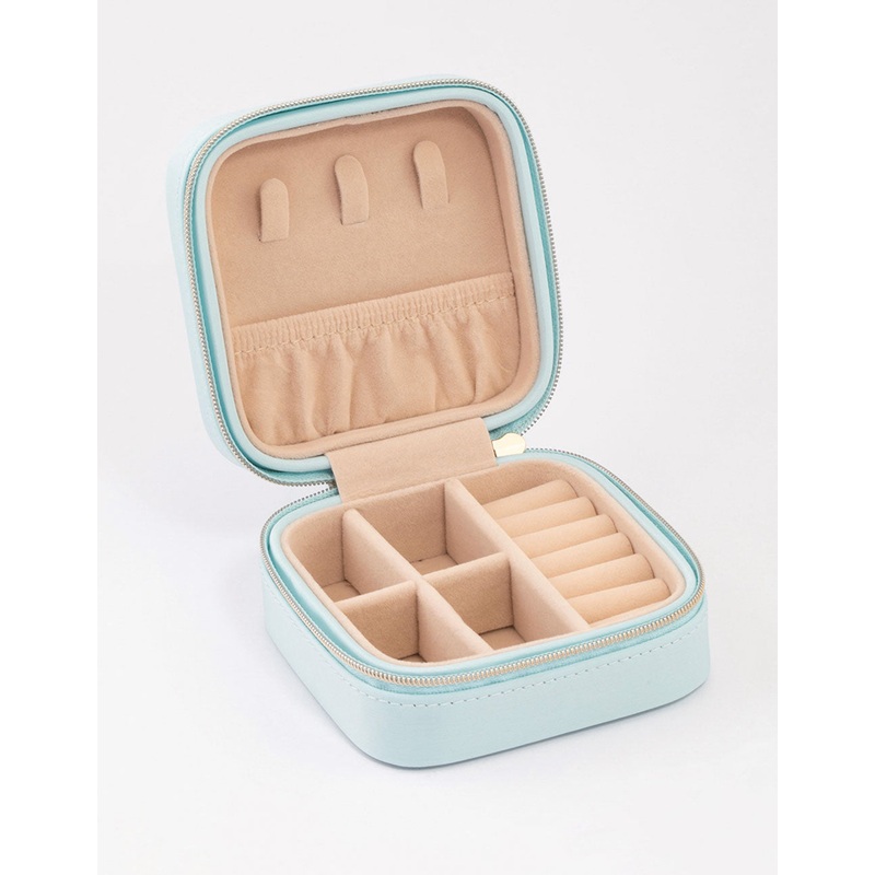 Light Blue PU Leather Compact Jewellery Case