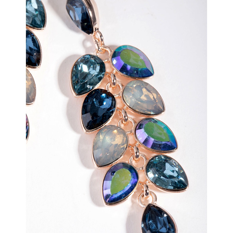 Rose Gold Diamante Circle Teardrop Stone Earrings