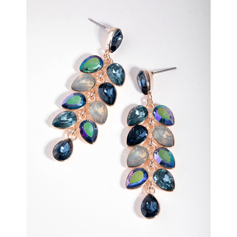 Rose Gold Diamante Circle Teardrop Stone Earrings