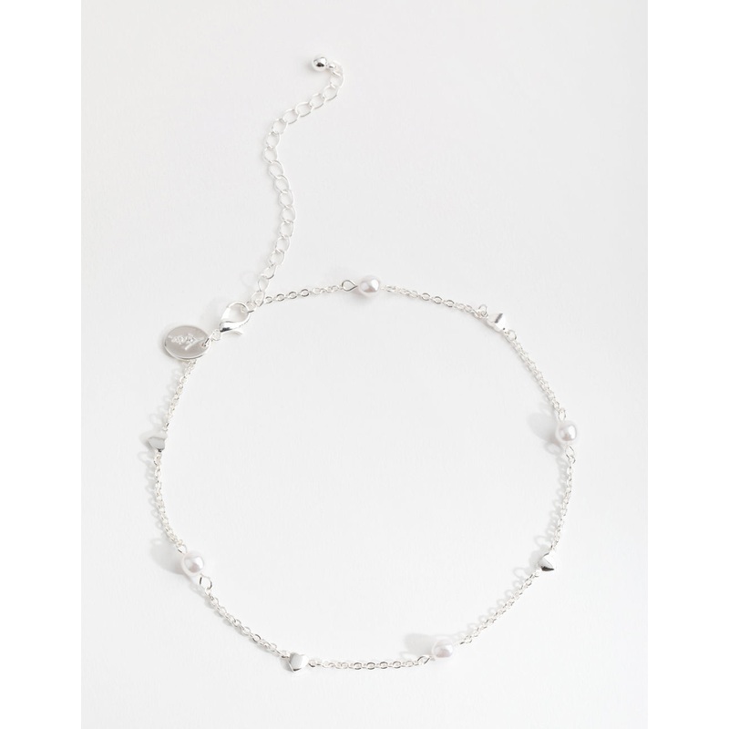 Silver Faux Pearl Heart Choker