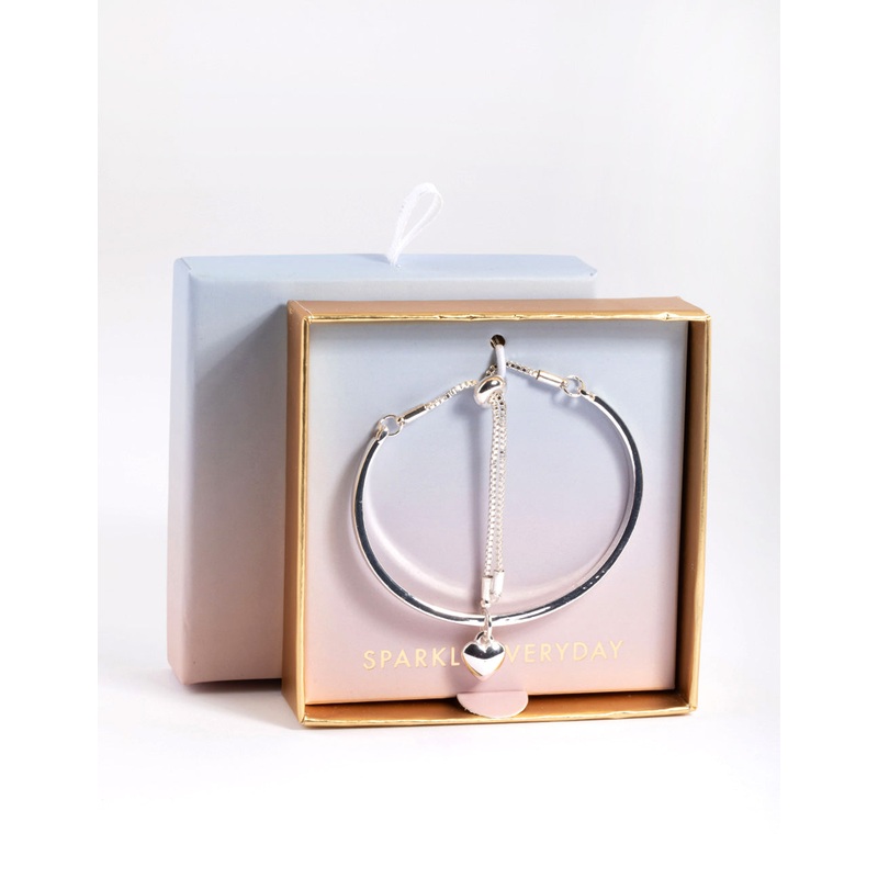 Silver Heart Bangle with Toggle Bracelet