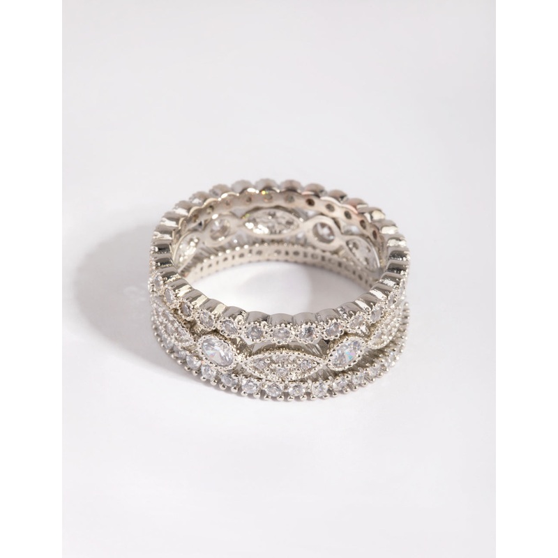 Silver Oval & Circle Cubic Zirconia Ring Pack
