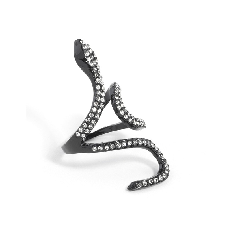 Black Diamante Swirl Snake Ring