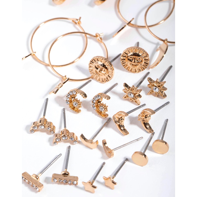 Gold Celestial Stud & Hoop Earrings