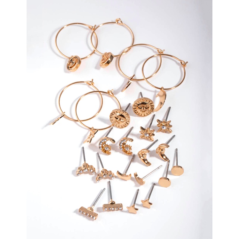 Gold Celestial Stud & Hoop Earrings