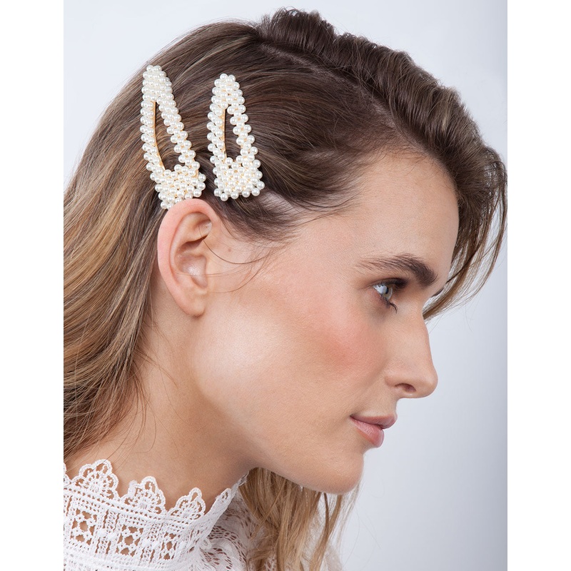 Gold Pearl Triangle Hair Clip Duo