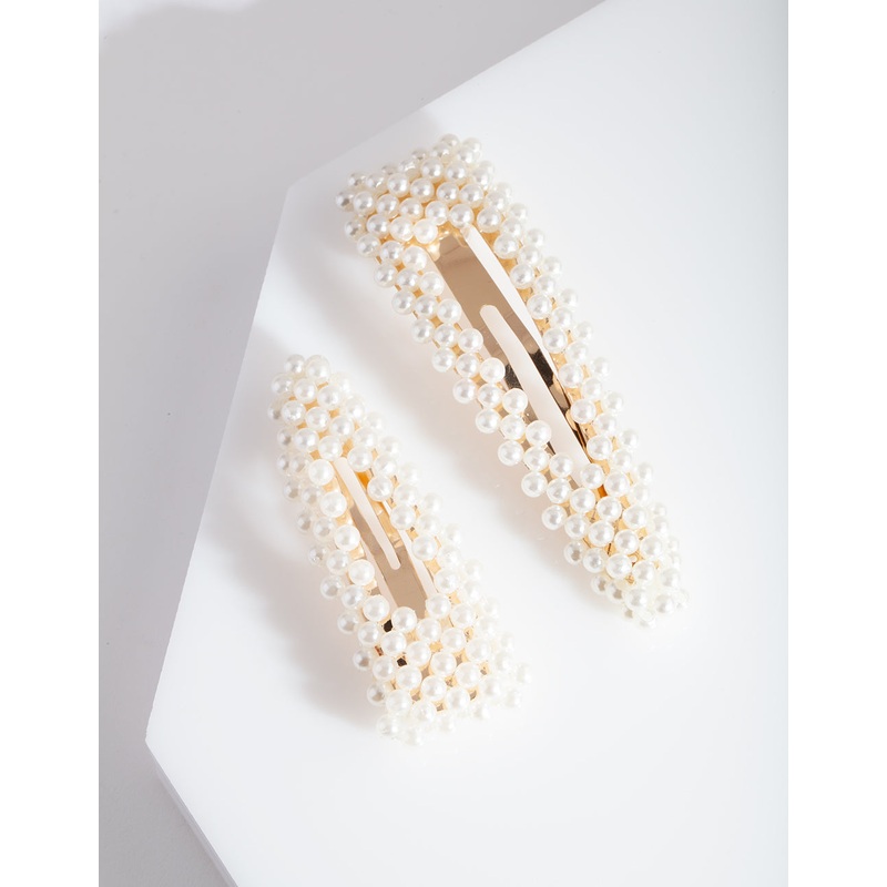 Gold Pearl Triangle Hair Clip Duo
