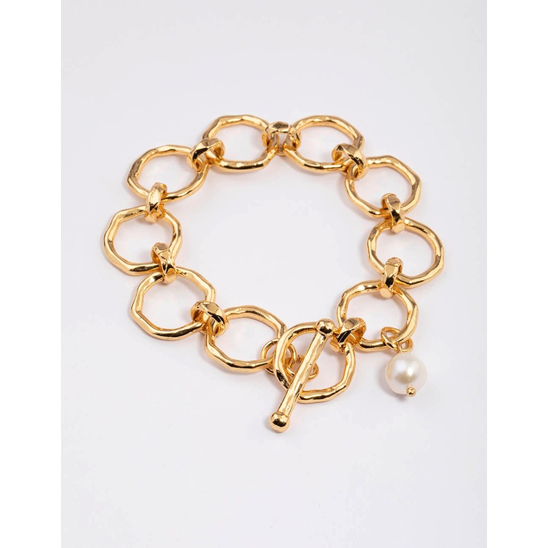 Gold Plated Molten Open Chain Freshwater Pearl Bracelet