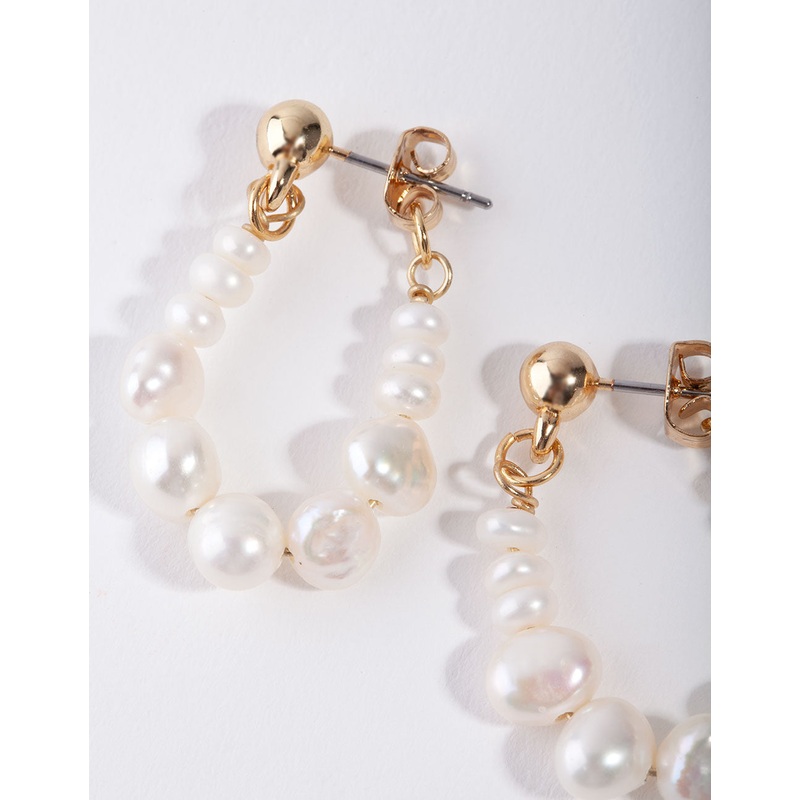 Gold Plated Pearl Hoop Earrings
