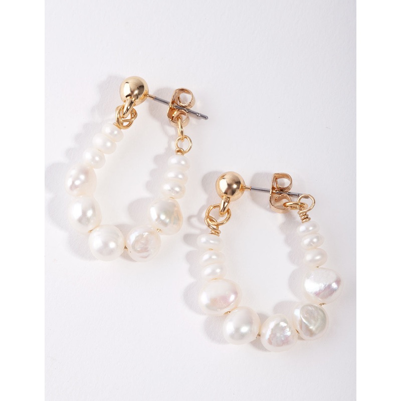 Gold Plated Pearl Hoop Earrings