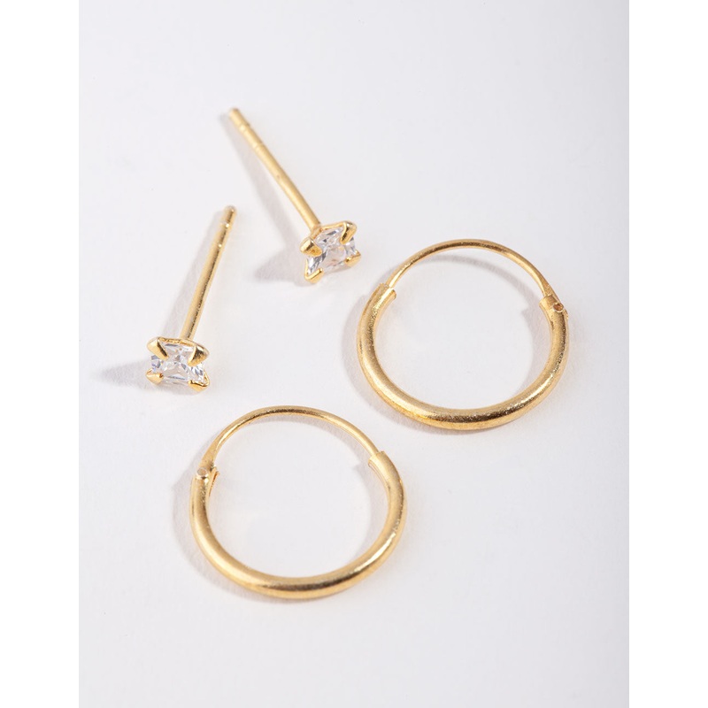 Gold Plated Sterling Silver Princess Stud & Hoop Pack Earring