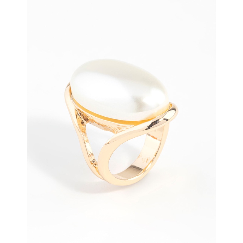 Gold Statement Pearl Stone Ring