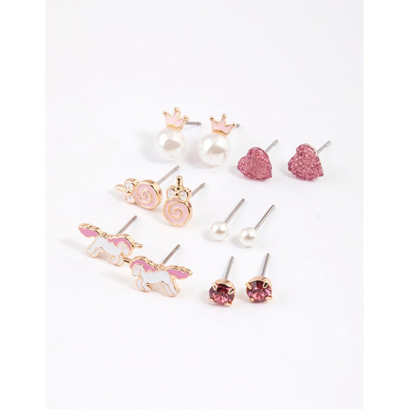 Kids Pink Pop Corn Stud Earrings 6-Pack