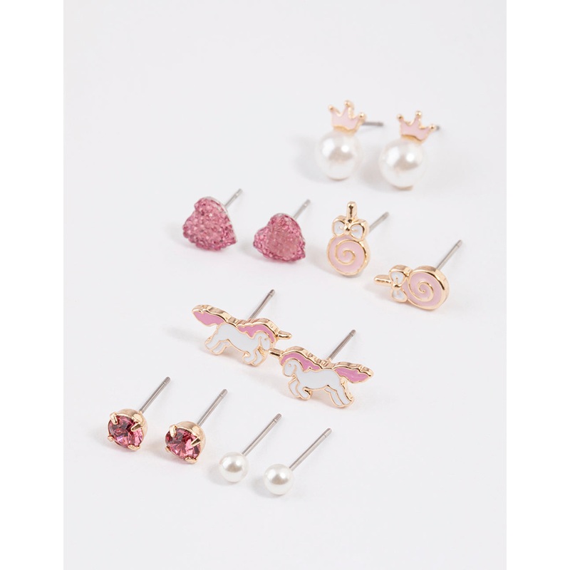 Kids Pink Pop Corn Stud Earrings 6-Pack