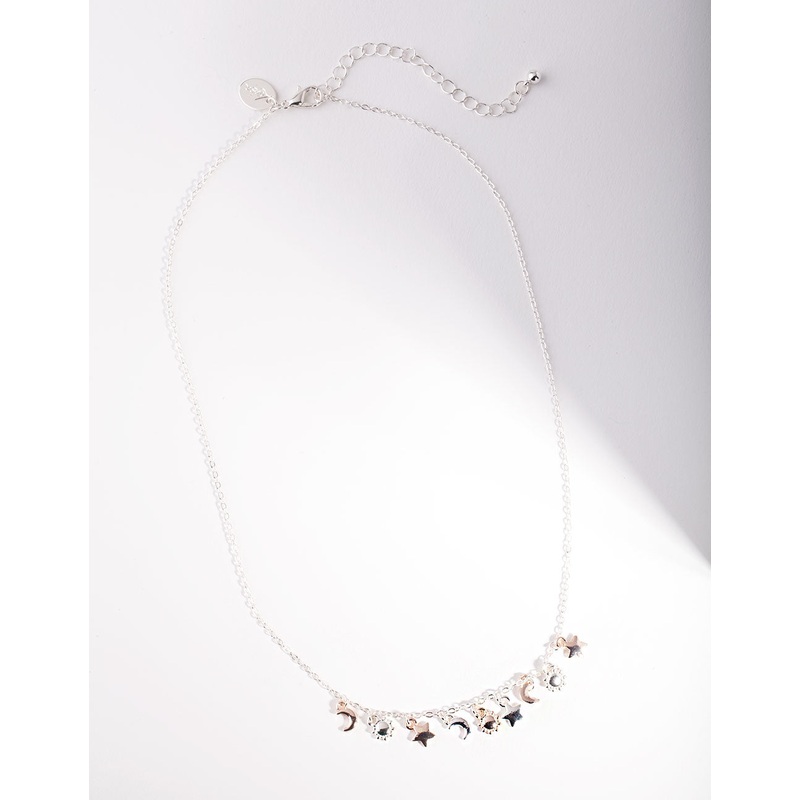 Mixed Metal Star Moon Sun Necklace