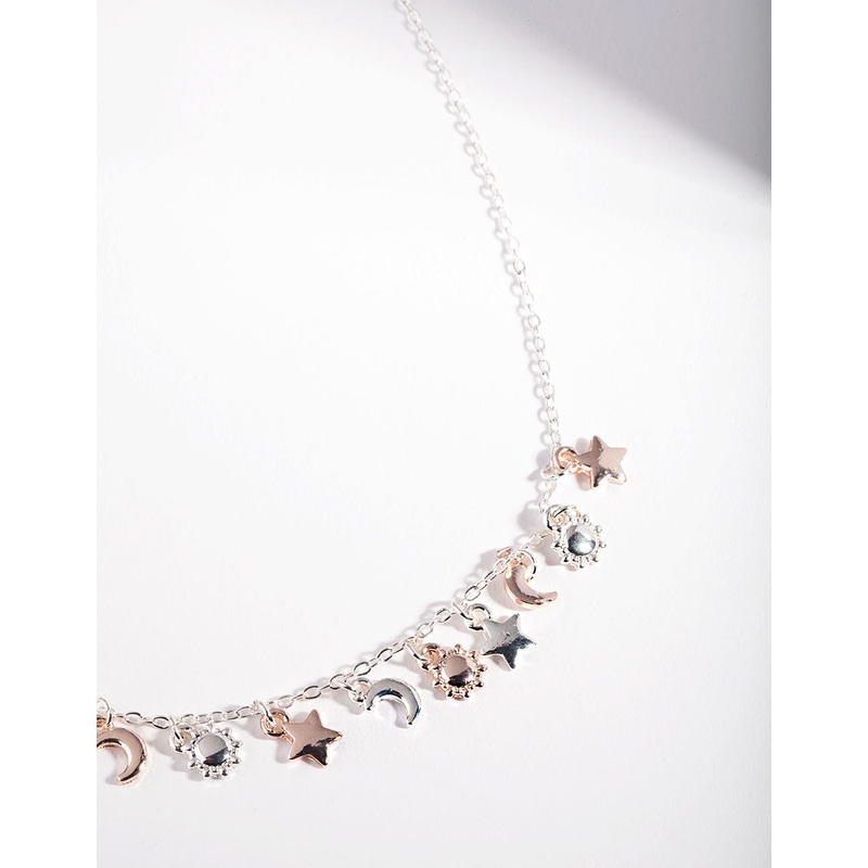 Mixed Metal Star Moon Sun Necklace