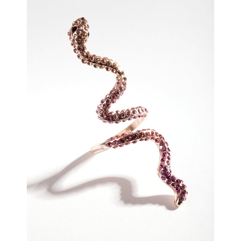 Rose Gold Elongated Diamante Snake Ring